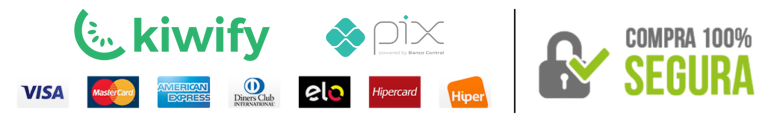 Selo Kiwify - Compra 100% Segura - Pix, Visa, Mastercard, Elo, Hipercard